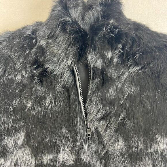 Niki Jacket Girls 7 Black Genuine Rabbit Fur Zip Up Mock Neck - Picture 5 of 13